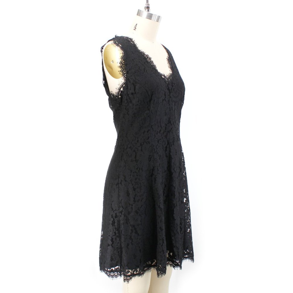 Joie Nikolina Dress Black Lace Sleeveless V Neck Scalloped Eyelash Trim SZ M - Picture 5 of 15